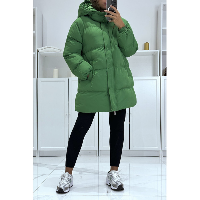 Doudoune vert bombée à capuche
