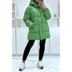 Doudoune vert bombée à capuche