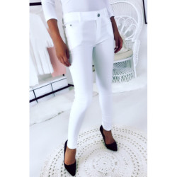 Pantalon slim Blanc, basic avec poche avant et arrière