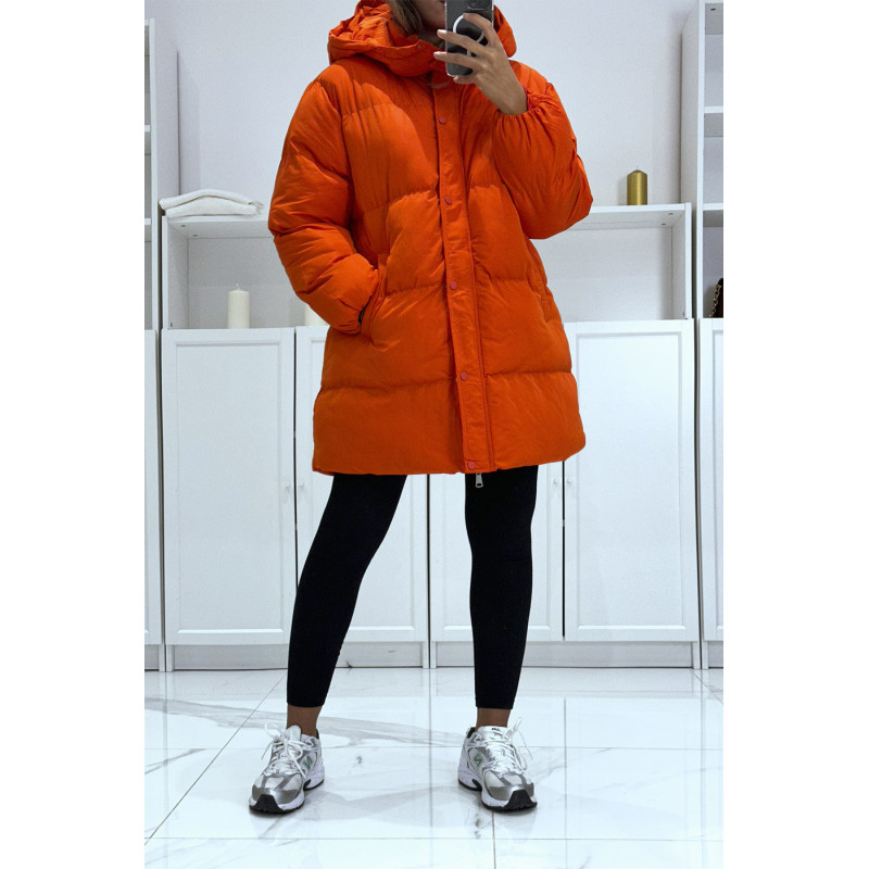 Doudoune orange bombée à capuche
