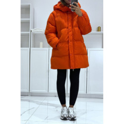 Doudoune orange bombée à capuche