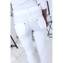 Pantalon slim Blanc, basic avec poche avant et arrière