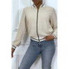 Veste fluide beige légère à zip et bordure dorée