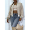 Veste fluide beige légère à zip et bordure dorée