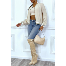 Veste fluide beige légère à zip et bordure dorée