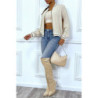 Veste fluide beige légère à zip et bordure dorée