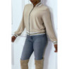 Veste fluide beige légère à zip et bordure dorée