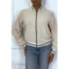 Veste fluide beige légère à zip et bordure dorée