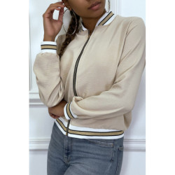 Veste fluide beige légère à zip et bordure dorée