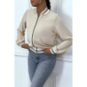 Veste fluide beige légère à zip et bordure dorée