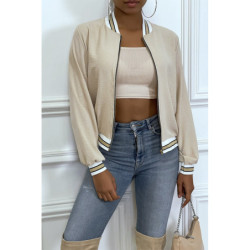 Veste fluide beige légère à zip et bordure dorée