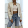 Veste fluide beige légère à zip et bordure dorée