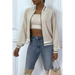 Veste fluide beige légère à zip et bordure dorée