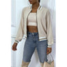 Veste fluide beige légère à zip et bordure dorée