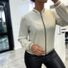 Veste fluide beige légère à zip et bordure dorée
