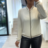 Veste fluide beige légère à zip et bordure dorée