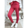 Pantalon cigarette fuchsia avec poches et ceinture à nouer très fashion.1756