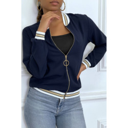 Veste fluide marine légère à zip et bordure dorée