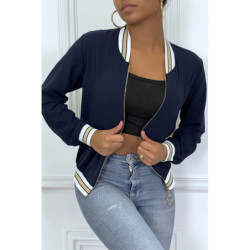Veste fluide marine légère à zip et bordure dorée