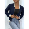 Veste fluide marine légère à zip et bordure dorée