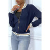 Veste fluide marine légère à zip et bordure dorée