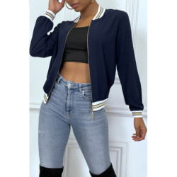 Veste fluide marine légère à zip et bordure dorée