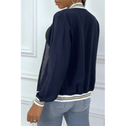 Veste fluide marine légère à zip et bordure dorée