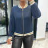 Veste fluide marine légère à zip et bordure dorée