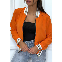 Veste fluide orange légère à zip et bordure dorée