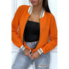 Veste fluide orange légère à zip et bordure dorée