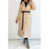 Long manteau matelassé rose gold très chic à ceinture