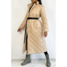Long manteau matelassé rose gold très chic à ceinture