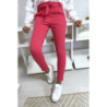 Pantalon cigarette fuchsia avec poches et ceinture à nouer très fashion.1756