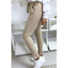 Pantalon cigarette beige avec poches et ceinture à nouer très fashion.1756