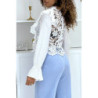 Blouse blanche à col Claudine en dentelle et tulle