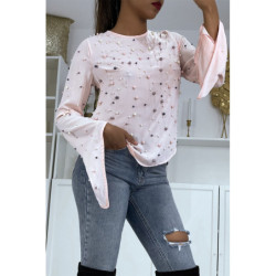 Haut rose fluide à perles