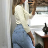 Haut manche 3/4 en maille côtelé beige très extensible