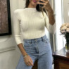 Haut manche 3/4 en maille côtelé beige très extensible