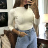Haut manche 3/4 en maille côtelé beige très extensible