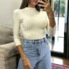 Haut manche 3/4 en maille côtelé beige très extensible