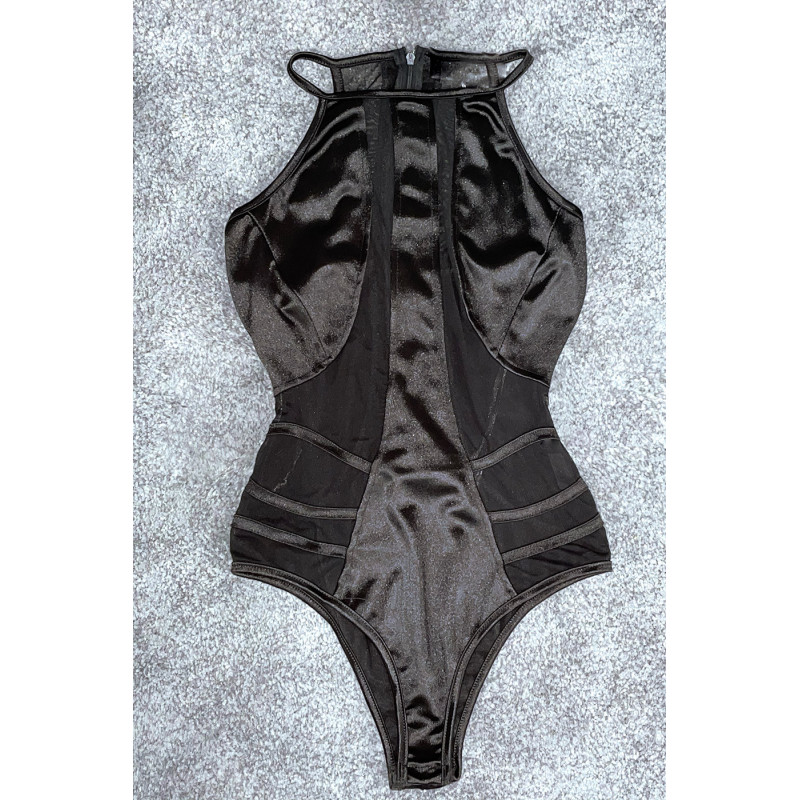 Body noir en satin et semi transparent