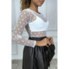Body blanc en tulle transparent à pois