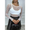 Body blanc en tulle transparent à pois
