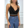 Body noir brillant cache coeur à bande multicolores