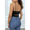 Body noir brillant cache coeur à bande multicolores