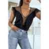 Body noir avec buste transparent et volant