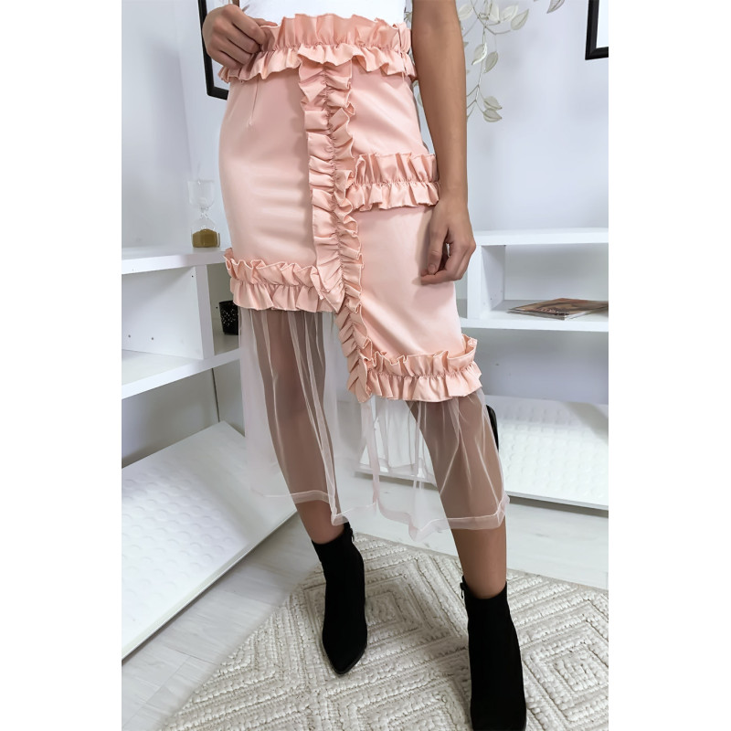 Jupe rose très chic à volant et tulle
