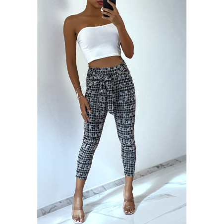 Pantalon slim noir avec motif poches et ceinture