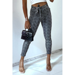 Pantalon slim noir avec motif poches et ceinture