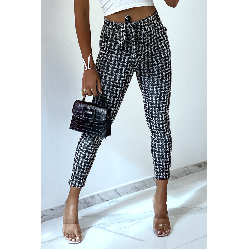 Pantalon slim noir avec motif poches et ceinture